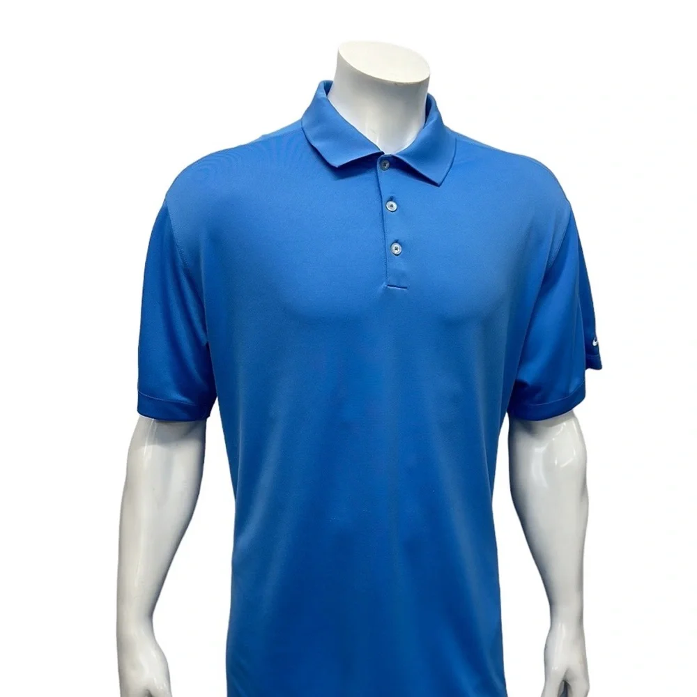 Nike Golf Dri Fit Performance Solid Carolina Blue White Men's Polo Shirt Size XL